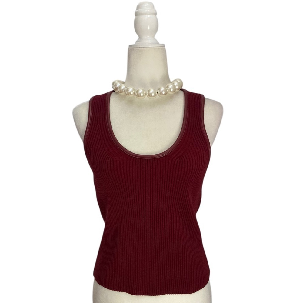Simkhai Cobain Tank Oxblood Red NWOT Ribbed with Faux Leather Trim - Picture 6 of 16